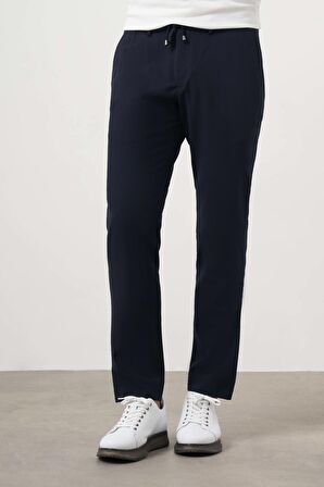  Erkek Lacivert Poliviskon Trend İpli Jogger Slim Fit Spor Pantolon