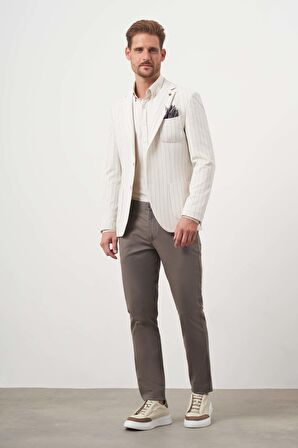  Erkek Bej Dokuma Gofre Slim Fit Torba Cep Mono Yaka Spor Ceket