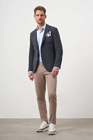  Erkek Siyah Dokuma Gofre Slim Fit Torba Cep Mono Yaka Spor Ceket