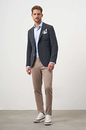  Erkek Siyah Dokuma Gofre Slim Fit Torba Cep Mono Yaka Spor Ceket