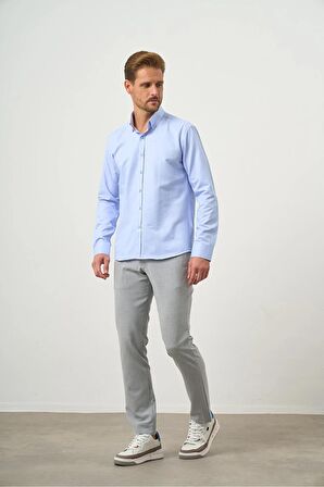  Erkek A. MAVİ Slim Fit Düğmeli Yaka Gömlek