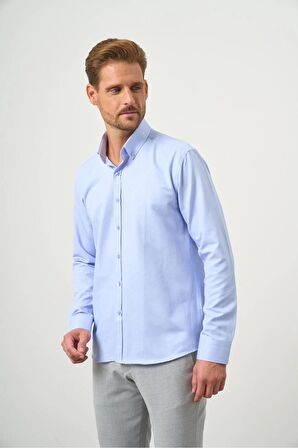  Erkek A. MAVİ Slim Fit Düğmeli Yaka Gömlek