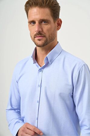  Erkek A. MAVİ Slim Fit Düğmeli Yaka Gömlek