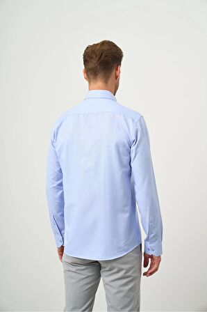  Erkek A. MAVİ Slim Fit Düğmeli Yaka Gömlek