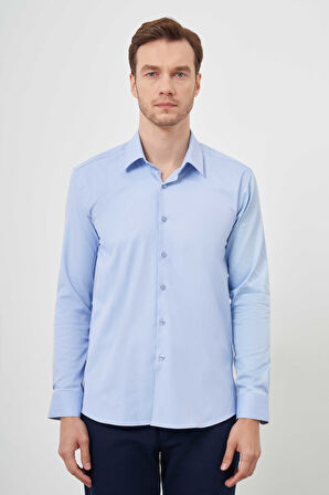  Erkek A. MAVİ Pamuk Düz Desen İtalyan Yaka Slim Fit  Gömlek