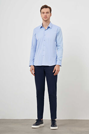  Erkek A. MAVİ Pamuk Düz Desen İtalyan Yaka Slim Fit  Gömlek