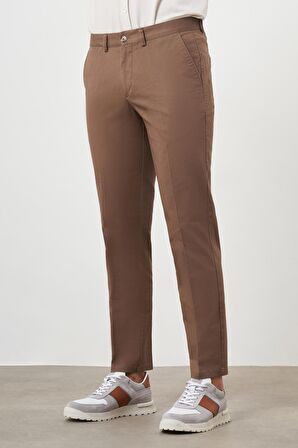  Erkek KAHVE Yazlık Pamuk Yan Cep Dynamic Fit Chino Pantolon