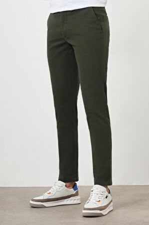  Erkek Haki Yazlık Pileli Slim Fit Chino Pantolon