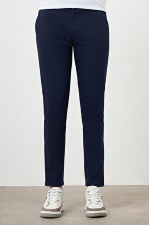  Erkek Lacivert Yazlık Pileli Slim Fit Chino Pantolon