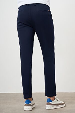  Erkek Lacivert Yazlık Pileli Slim Fit Chino Pantolon