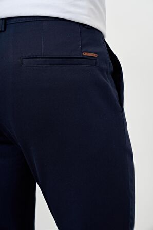  Erkek Lacivert Yazlık Pileli Slim Fit Chino Pantolon