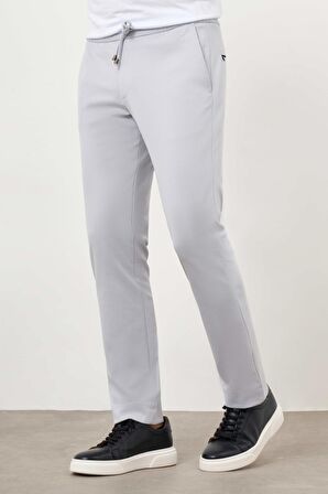  Erkek Gri Poliviskon Trend İpli Jogger Slim Fit Spor Pantolon