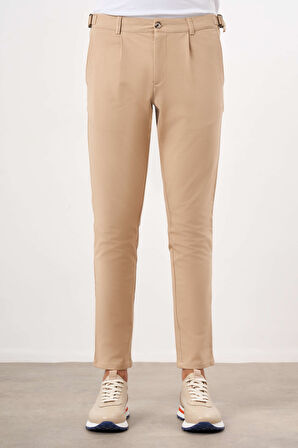  Erkek AÇIK KAHVE Yazlık Pileli Slim Fit Chino Pantolon
