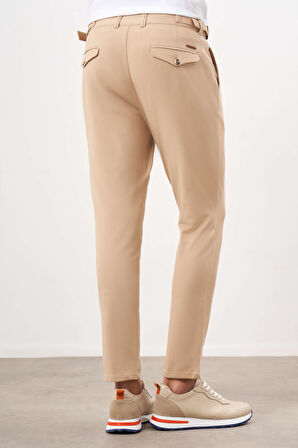  Erkek AÇIK KAHVE Yazlık Pileli Slim Fit Chino Pantolon