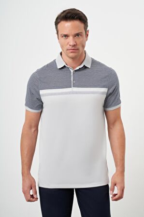  Erkek Gri Trend Çizgili Polo Yaka Dynamic Fit T-Shirt
