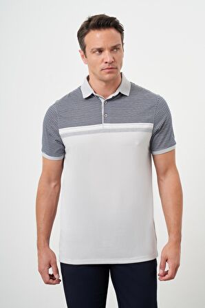 Erkek Gri Trend Çizgili Polo Yaka Dynamic Fit T-Shirt