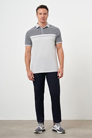  Erkek Gri Trend Çizgili Polo Yaka Dynamic Fit T-Shirt