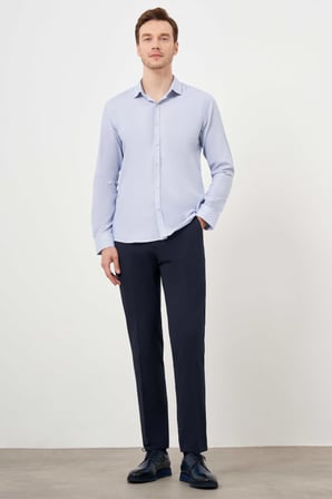  Erkek Lacivert Pamuk Baskılı Desenli İtalyan Yaka Slim Fit Gömlek