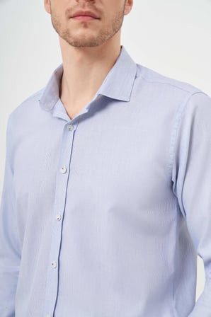  Erkek Lacivert Pamuk Baskılı Desenli İtalyan Yaka Slim Fit Gömlek
