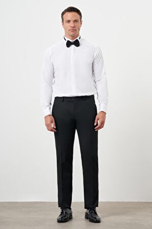  Erkek Beyaz Manşetlii Jakar Desen Ata Yaka Slim Fit Gömlek