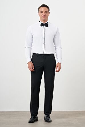  Erkek Siyah Biyeli Düz Desen Ata Yaka Slim Fit Gömlek