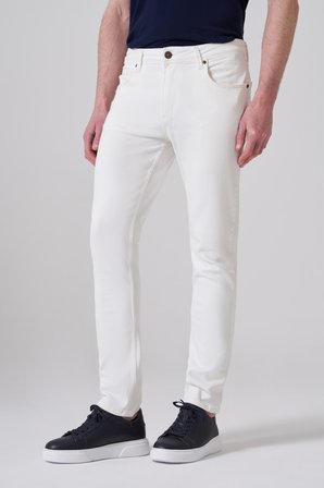  Erkek Beyaz Denim 5 Cep Slim Fit Jean Pantolon