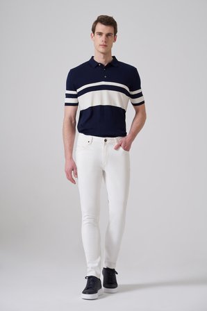  Erkek Beyaz Denim 5 Cep Slim Fit Jean Pantolon