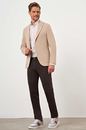  Erkek Bej Örme Slim Fit Torba Cep Mono Yaka Spor Ceket