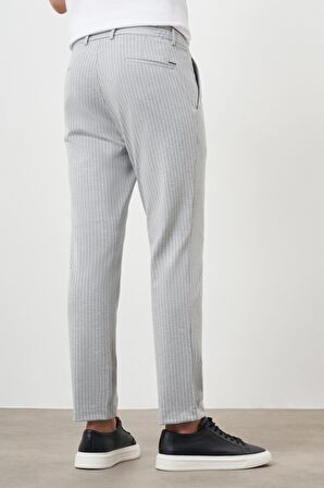  Erkek Gri Poliviskon Trend Çizgili Slim Fit Örme Spor Pantolon