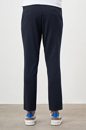  Erkek Lacivert Poliviskon Trend Çizgili Slim Fit Örme Spor Pantolon