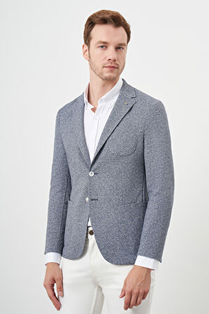  Erkek İndigo Örme Slim Fit Torba Cep Mono Yaka Spor Ceket