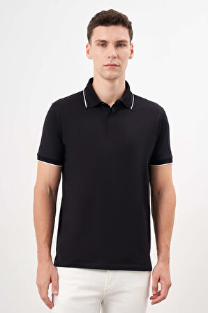  Erkek Siyah Trend Polo Yaka Dynamic Fit T-Shirt