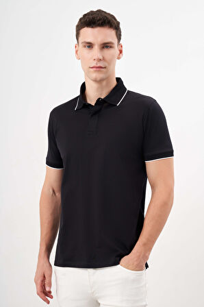  Erkek Siyah Trend Polo Yaka Dynamic Fit T-Shirt