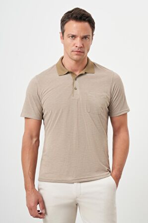  Erkek Bej Trend Cepli Polo Yaka T-Shirt