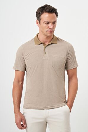  Erkek Bej Trend Cepli Polo Yaka T-Shirt
