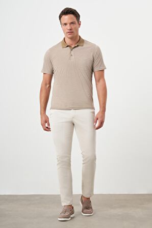  Erkek Bej Trend Cepli Polo Yaka T-Shirt