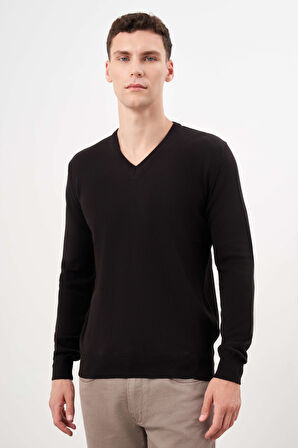  Erkek Siyah Basic V Yaka Dynamic Fit Rahat Kesim Triko