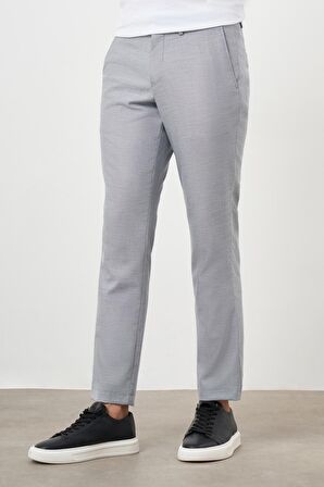  Erkek Gri Poliviskon Trend Desenli Lastikli Slim Fit Pantolon