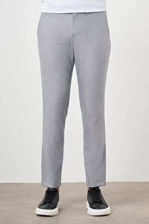  Erkek Gri Poliviskon Trend Desenli Lastikli Slim Fit Pantolon