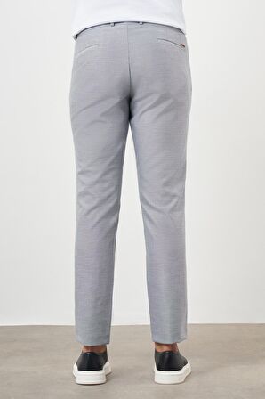  Erkek Gri Poliviskon Trend Desenli Lastikli Slim Fit Pantolon