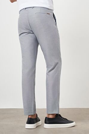  Erkek Gri Poliviskon Trend Desenli Lastikli Slim Fit Pantolon