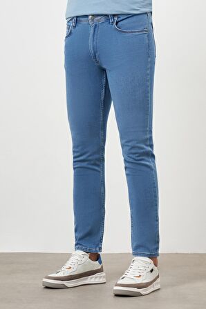  Erkek Mavi Denim 5 Cep Slim Fit Jean Kot Pantolon