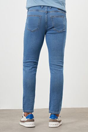  Erkek Mavi Denim 5 Cep Slim Fit Jean Kot Pantolon