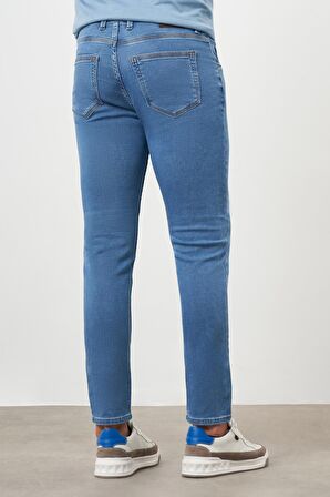  Erkek Mavi Denim 5 Cep Slim Fit Jean Kot Pantolon