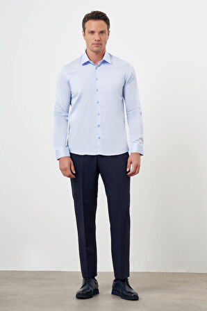  Erkek A. MAVİ Pamuk Düz Desen Sert Yaka Slim Fit  Gömlek
