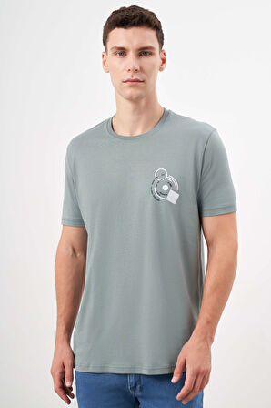  Erkek Yeşil Trend Süprem Baskılı Bisiklet Yaka Dynamic Fit T-Shirt