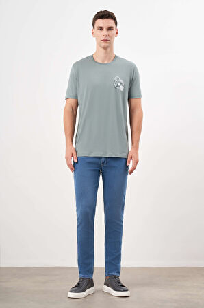  Erkek Yeşil Trend Süprem Baskılı Bisiklet Yaka Dynamic Fit T-Shirt