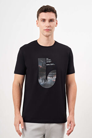  Erkek Siyah Trend Süprem Baskılı Bisiklet Yaka Dynamic Fit T-Shirt