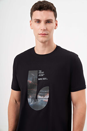  Erkek Siyah Trend Süprem Baskılı Bisiklet Yaka Dynamic Fit T-Shirt