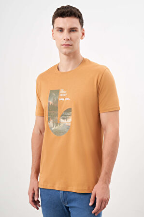  Erkek Hardal Sarısı Trend Süprem Baskılı Bisiklet Yaka Dynamic Fit T-Shirt
